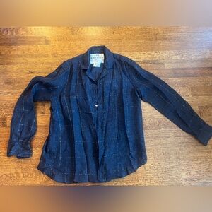Frank and Eileen Navy Eileen Windowpane Linen long sleeve button down.